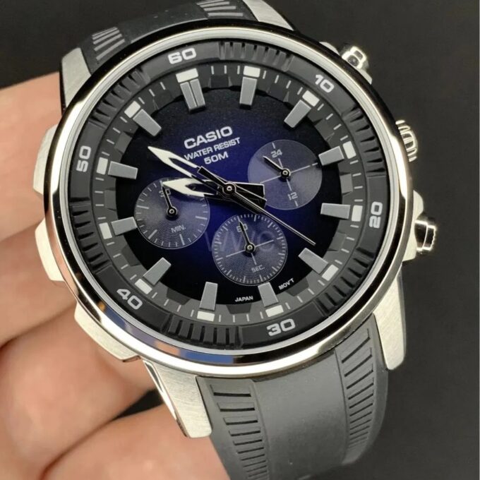 Montre Homme Casio - MTP-E505-2AVDF - Bracelet en Résine noir - Chronographe - Verre minéral
