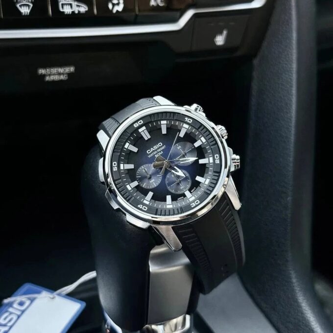 Montre Homme Casio - MTP-E505-2AVDF - Bracelet en Résine noir - Chronographe - Verre minéral