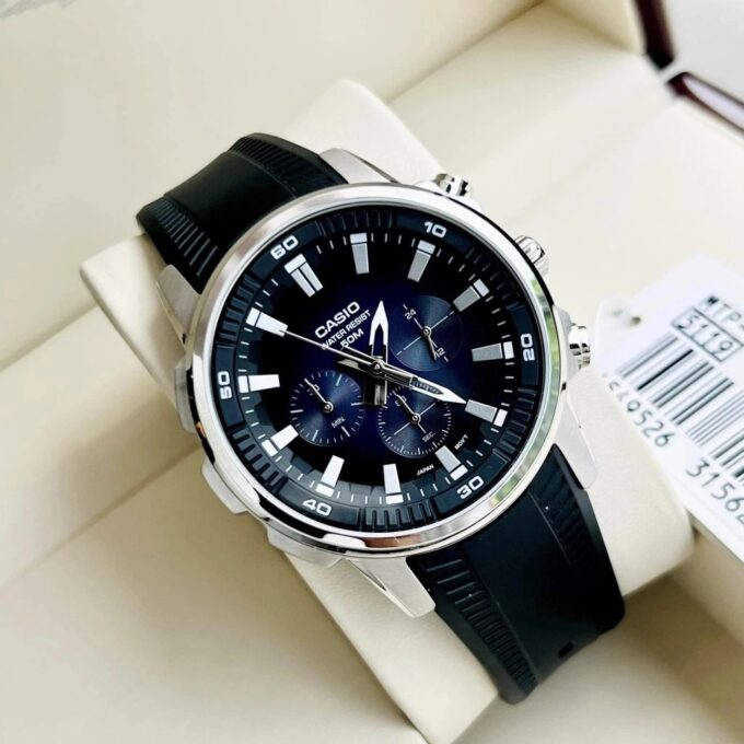 Montre Homme Casio - MTP-E505-2AVDF - Bracelet en Résine noir - Chronographe - Verre minéral