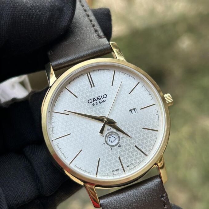 Montre Homme Casio - MTP-B125GL-7AVDF - Bracelet en cuir marron - Affichage analogique - Verre minéral