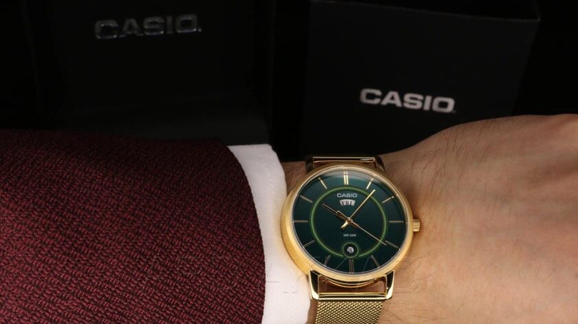 montre homme casio mtp b120mg 3avdf bracelet en acier inoxydable doré verre minéral résistante à l'eau