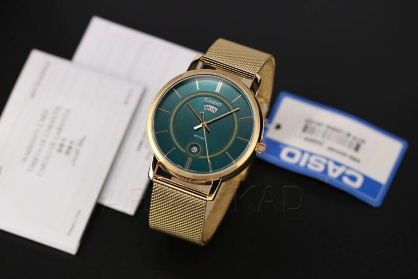montre homme casio mtp b120mg 3avdf bracelet en acier inoxydable doré verre minéral résistante à l'eau
