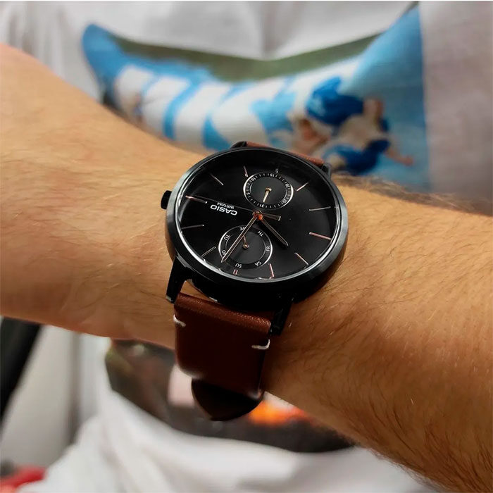 aiwatch_MTP-B310BL-5AVDF - Montre Homme Casio - MTP-B310BL-5AVDF - Bracelet en cuir marron - Chronographe - Affichage analogique - Verre minéral