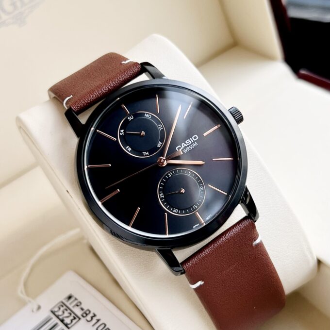 Montre Homme Casio - MTP-B310BL-5AVDF - Bracelet en cuir marron - Chronographe - Affichage analogique - Verre minéral