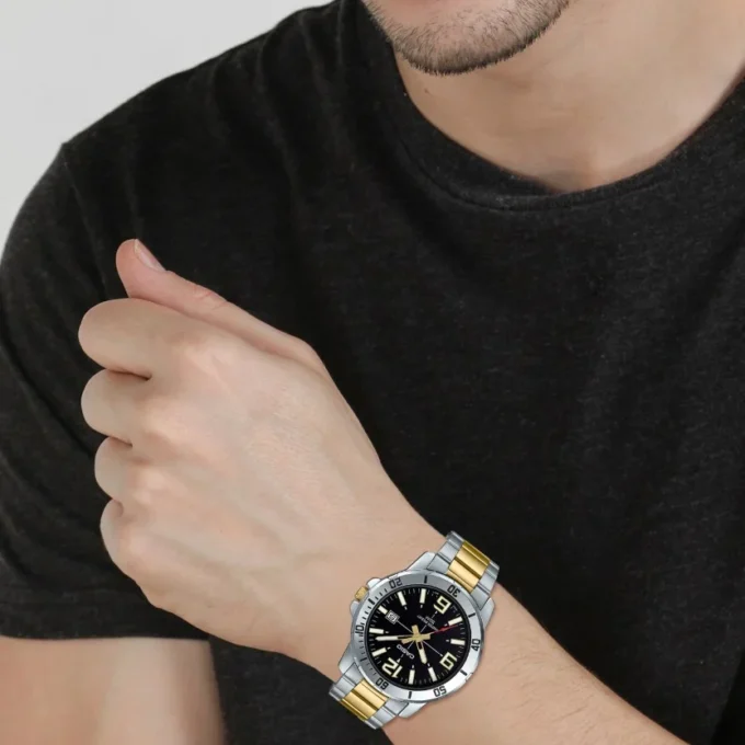 MONTRE CASIO HOMME – MTP-VD01SG-1BVUDF - BRACELET GRIS/DORÉE EN ACIER INOXYDABLE – RÉSISTANTE À L’EAU – 12 MOIS DE GARANTIE