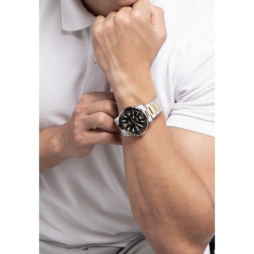 MONTRE CASIO HOMME – MTP-VD01SG-1BVUDF - BRACELET GRIS/DORÉE EN ACIER INOXYDABLE – RÉSISTANTE À L’EAU – 12 MOIS DE GARANTIE