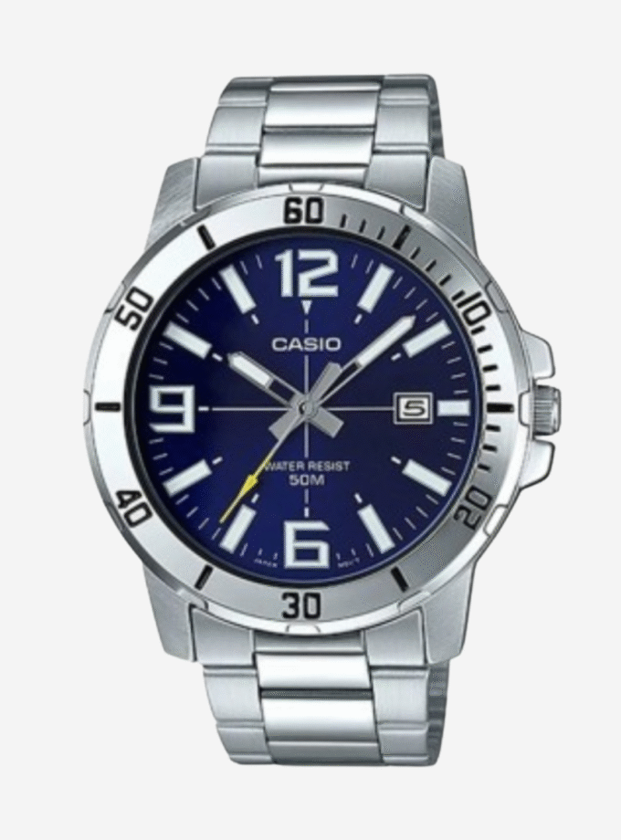 MONTRE CASIO HOMME –  MTP-VD01D-2BVUDF - BRACELET GRIS EN ACIER INOXYDABLE – RÉSISTANTE À L’EAU – 12 MOIS DE GARANTIE