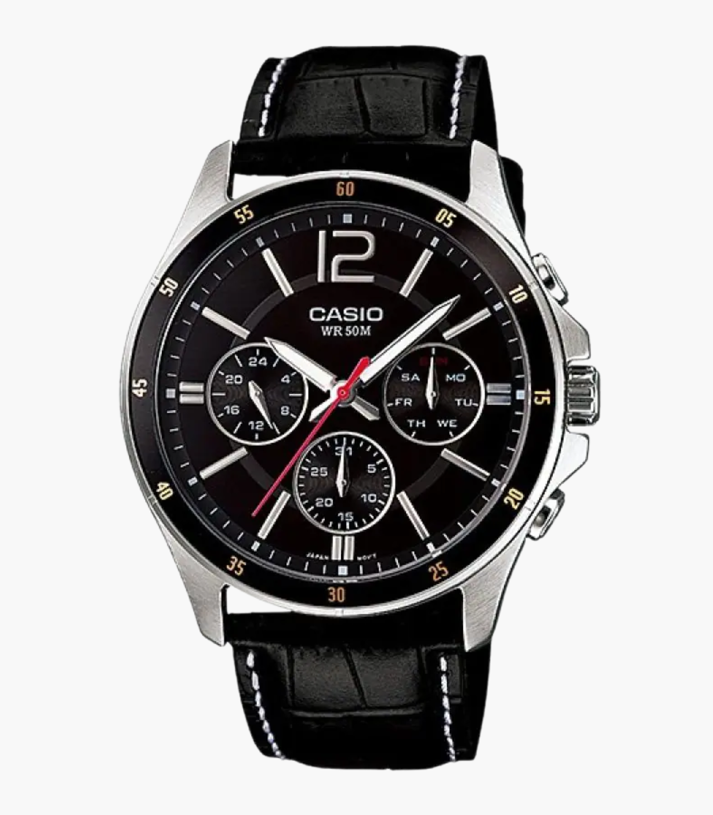 Montre Homme Casio - MTP-1374L-1AVDF - Bracelet en cuir noir - Chronographe - Verre minéral