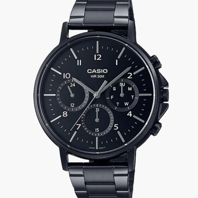 Montre Homme Casio - MTP-E321B-1AVDF - Bracelet en acier inoxydable noir - Chronographe - Verre minéral - Affichage analogique