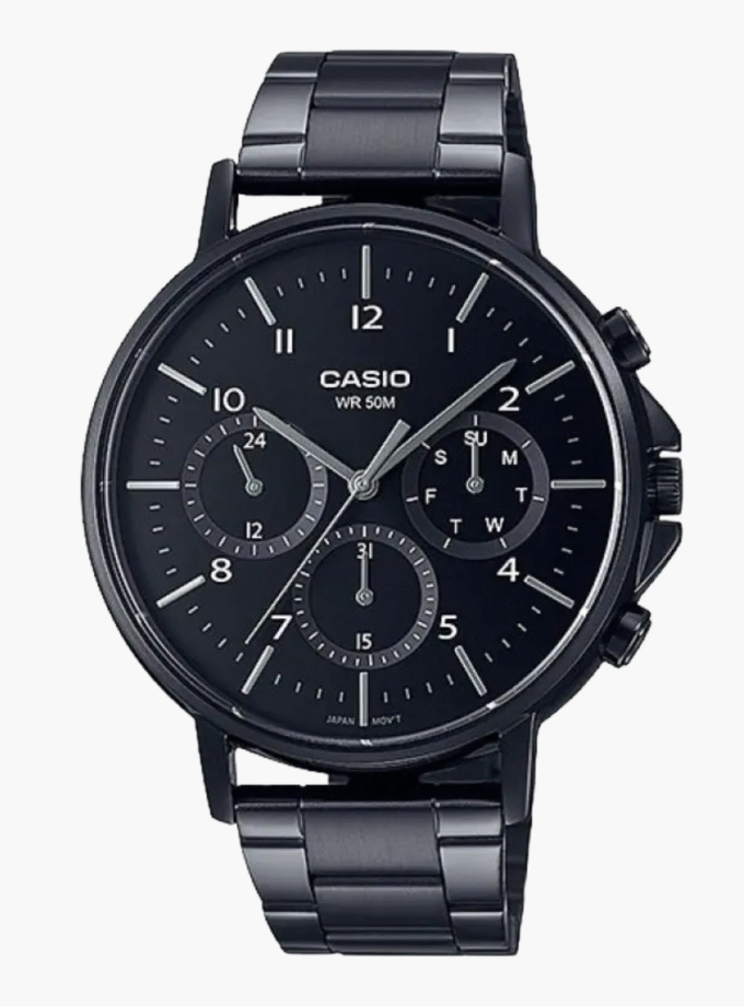 Montre Homme Casio - MTP-E321B-1AVDF - Bracelet en acier inoxydable noir - Chronographe - Verre minéral - Affichage analogique