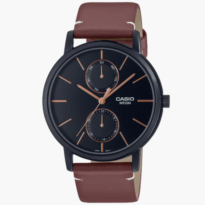 Montre Homme Casio - MTP-B310BL-5AVDF - Bracelet en cuir marron - Chronographe - Affichage analogique - Verre minéral
