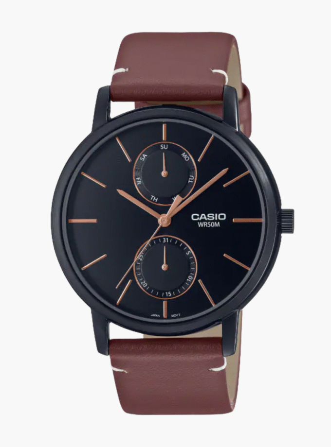 Montre Homme Casio - MTP-B310BL-5AVDF - Bracelet en cuir marron - Chronographe - Affichage analogique - Verre minéral