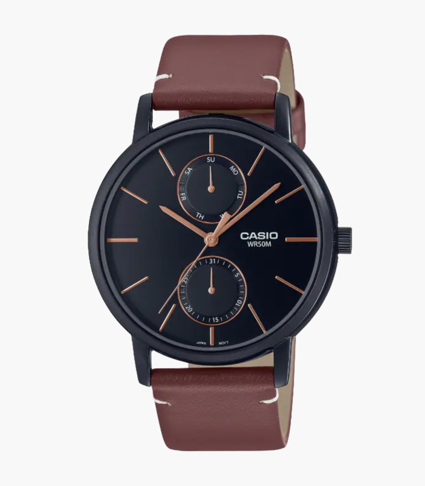 Montre Homme Casio - MTP-B310BL-5AVDF - Bracelet en cuir marron - Chronographe - Affichage analogique - Verre minéral