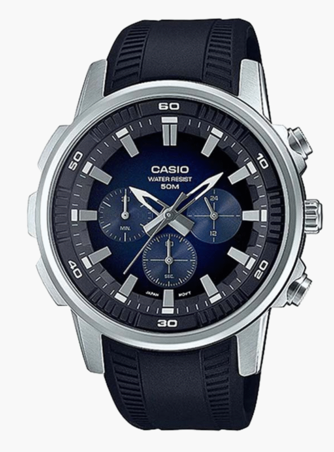 Montre Homme Casio - MTP-E505-2AVDF - Bracelet en Résine noir - Chronographe - Verre minéral