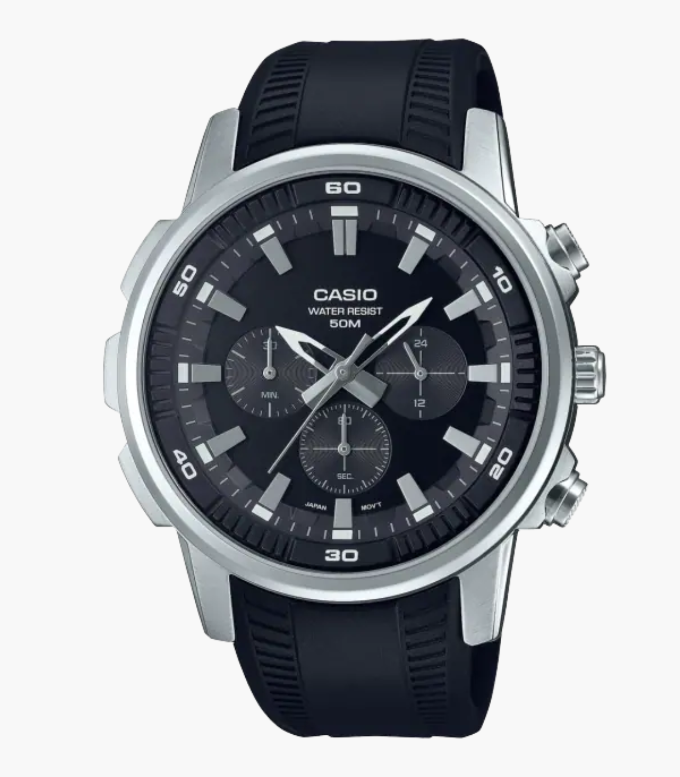 Montre Homme Casio MTP-E505-1AVDF - Chronographe, Résistante à leau 50m, Bracelet résine noir, Style classique, Référence MTP-E505-1AVDF