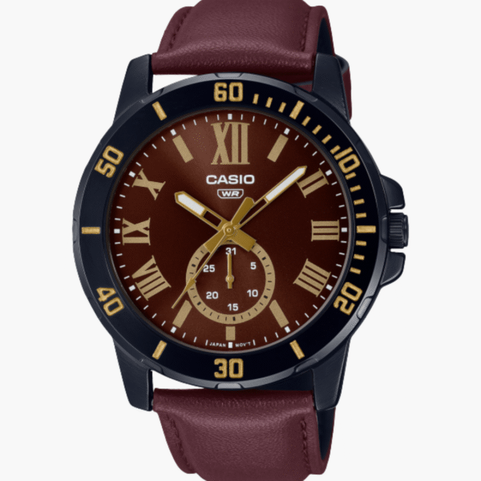 Montre Homme Casio - MTP-VD200BL-5BUDF - Bracelet en Cuir marron - Résistant à l'eau