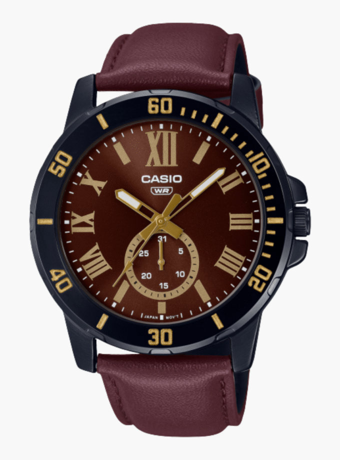 Montre Homme Casio - MTP-VD200BL-5BUDF - Bracelet en Cuir marron - Résistant à l'eau