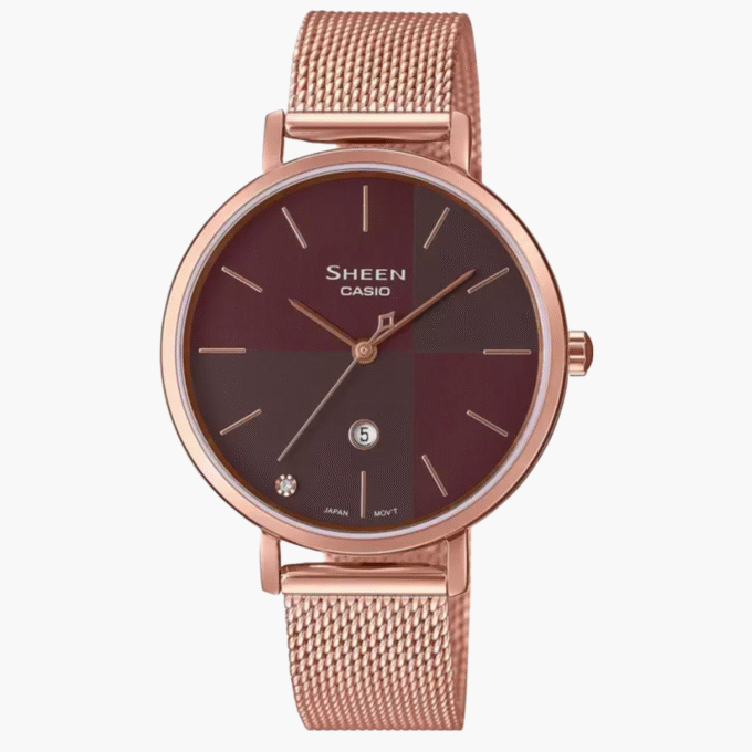Montre Femme Casio Sheen - SHE-4547PGM-5AUDF - Bracelet Doré Rose en Acier Inoxydable - Verre Saphir - Verre Saphir