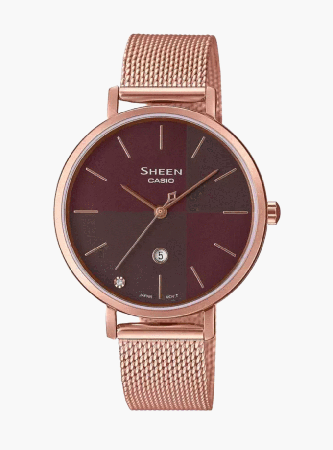 Montre Femme Casio Sheen - SHE-4547PGM-5AUDF - Bracelet Doré Rose en Acier Inoxydable - Verre Saphir - Verre Saphir