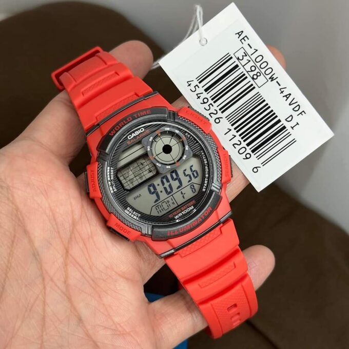 montre casio homme bracelet rouge en resine boitier en resine résistante À l'eau 12 mois de garantie ae 1000w 4avdf
