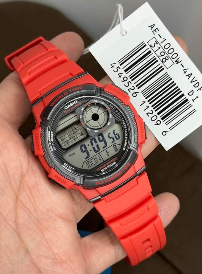 montre casio homme bracelet rouge en resine boitier en resine résistante À l'eau 12 mois de garantie ae 1000w 4avdf