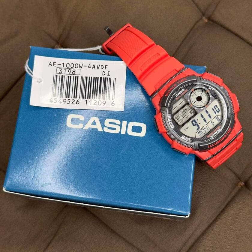 montre casio homme bracelet rouge en resine boitier en resine résistante À l'eau 12 mois de garantie ae 1000w 4avdf