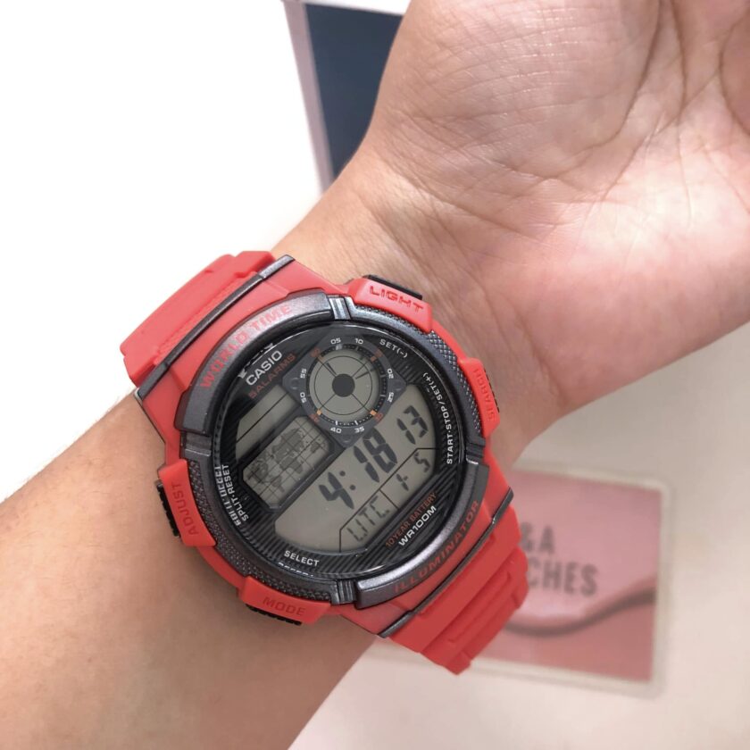 montre casio homme bracelet rouge en resine boitier en resine résistante À l'eau 12 mois de garantie ae 1000w 4avdf