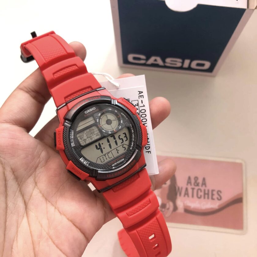 montre casio homme bracelet rouge en resine boitier en resine résistante À l'eau 12 mois de garantie ae 1000w 4avdf