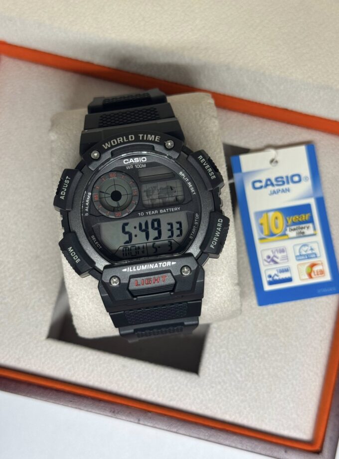 montre casio homme bracelet noir en resine boitier en resine résistante À l'eau 12 mois de garantie ae 1400wh 1avdf