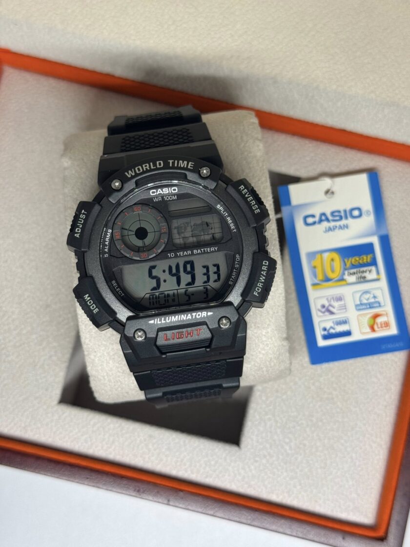 montre casio homme bracelet noir en resine boitier en resine résistante À l'eau 12 mois de garantie ae 1400wh 1avdf