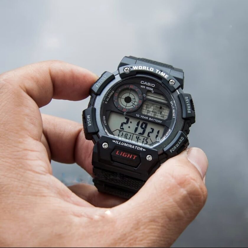 montre casio homme bracelet noir en resine boitier en resine résistante À l'eau 12 mois de garantie ae 1400wh 1avdf
