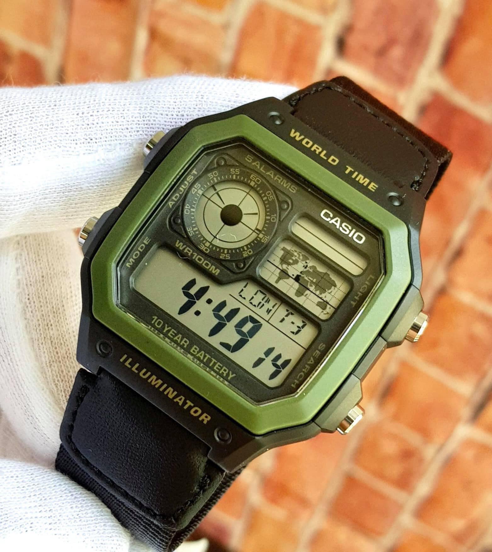 casio montre homme ae 1200whb 1bvdf bracelet en textile noir/vert affichage numérique résistant à l'eau