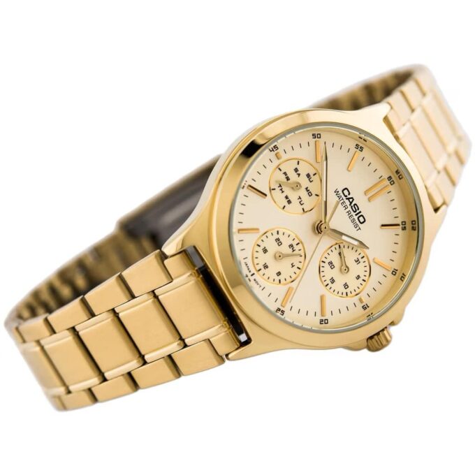 Montre Casio Femme - Bracelet Dorée En Acier Inoxydable -Résistante À L'Eau - 12 Mois De Garantie - Ltp-V300G-9Audf