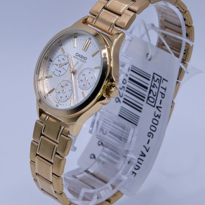 Montre Casio Femme - Bracelet Dorée En Acier Inoxydable -Résistante À L'Eau - 12 Mois De Garantie - Ltp-V300G-9Audf
