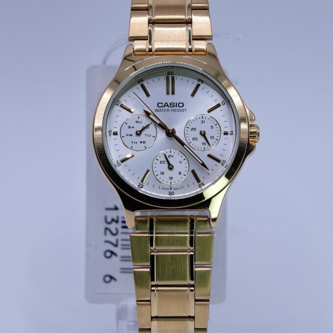 Montre Casio Femme - Bracelet Dorée En Acier Inoxydable -Résistante À L'Eau - 12 Mois De Garantie - Ltp-V300G-9Audf