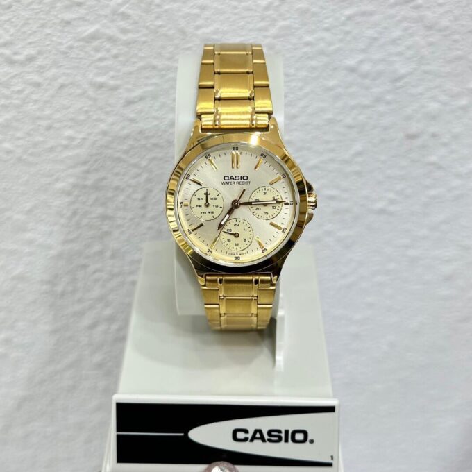 Montre Casio Femme - Bracelet Dorée En Acier Inoxydable -Résistante À L'Eau - 12 Mois De Garantie - Ltp-V300G-9Audf