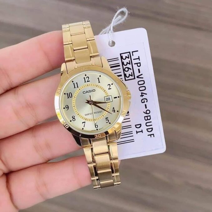 Montre Casio Femme - Bracelet Dorée En Acier Inoxydable - Cadran Jaune - 12 Mois De Garantie - Ltp-V004G-9Budf