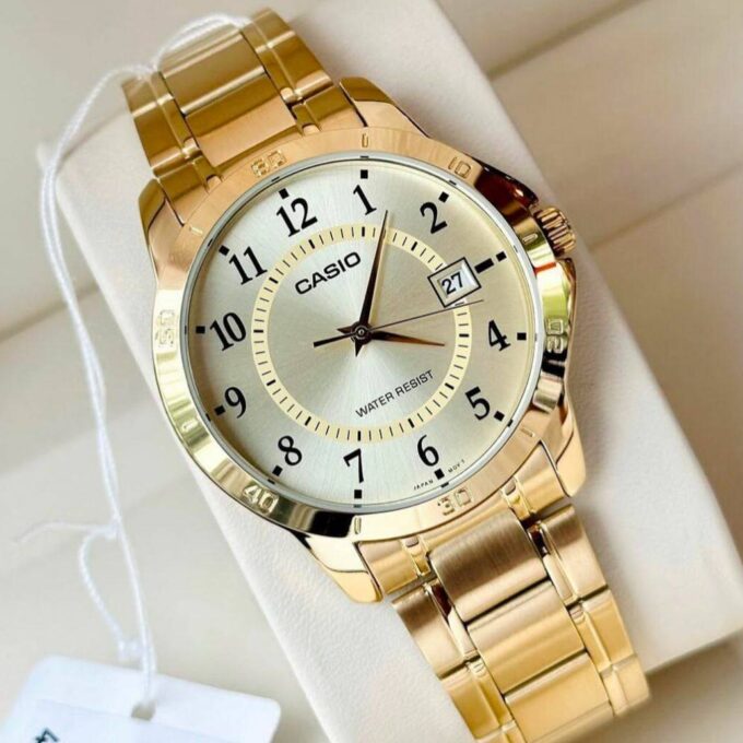 Montre Casio Femme - Bracelet Dorée En Acier Inoxydable - Cadran Jaune - 12 Mois De Garantie - Ltp-V004G-9Budf