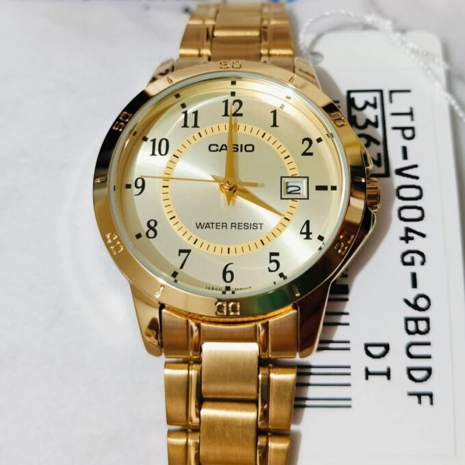Montre Casio Femme - Bracelet Dorée En Acier Inoxydable - Cadran Jaune - 12 Mois De Garantie - Ltp-V004G-9Budf