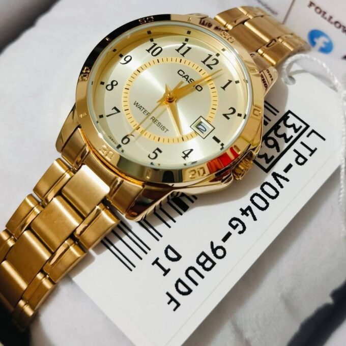 Montre Casio Femme - Bracelet Dorée En Acier Inoxydable - Cadran Jaune - 12 Mois De Garantie - Ltp-V004G-9Budf