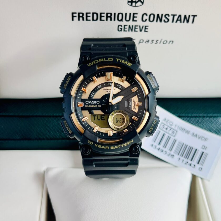 montre homme casio aeq 110bw 9avdf marque casio numéro du modèle aeq 110bw 9avdf (ad206) numéro de pièce aeq 110bw 9avdf (ad206) model year 2017 forme ronde type de verre résine verre type d'affichage analogique numérique type de fermoir boucle ardillon matière du boîtier acier inoxydable diamètre du boîtier 5.2 centimètres epaisseur du boîtier 17 millimètres matière du bracelet silicone largeur du bracelet 22 millimètres couleur du bracelet noir couleur du cadran noir caractéristiques spéciales aiguille de seconde poids 88 grammes type de mouvement quartz