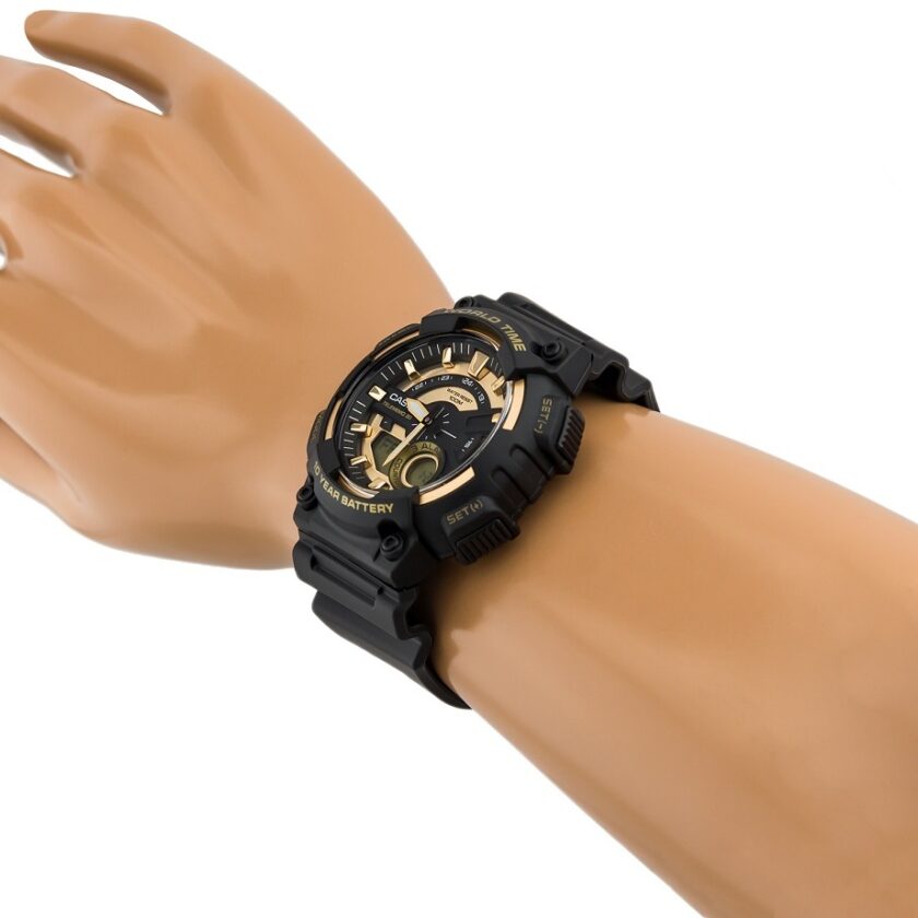 montre homme casio aeq 110bw 9avdf quartz analogique numérique, acier inoxydable, bracelet silicone noir, verre résine, 52mm, 2017