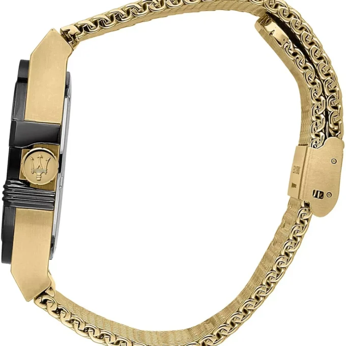 Montre Homme Maserati Potenza Quartz Cadran - Noir - R8853108006 - Bracelet en acier inoxydable doré - Résistant à l'eau