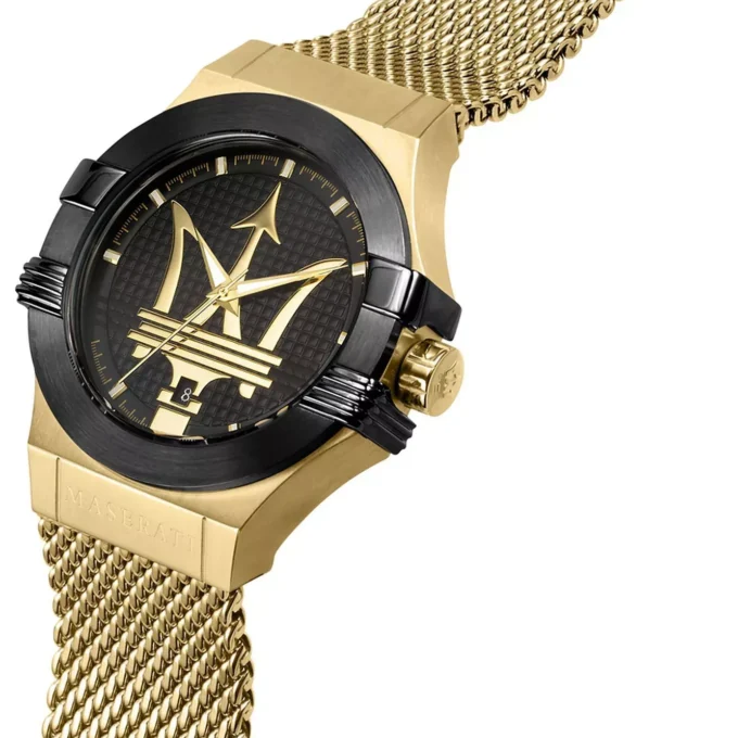 Montre Homme Maserati Potenza Quartz Cadran - Noir - R8853108006 - Bracelet en acier inoxydable doré - Résistant à l'eau