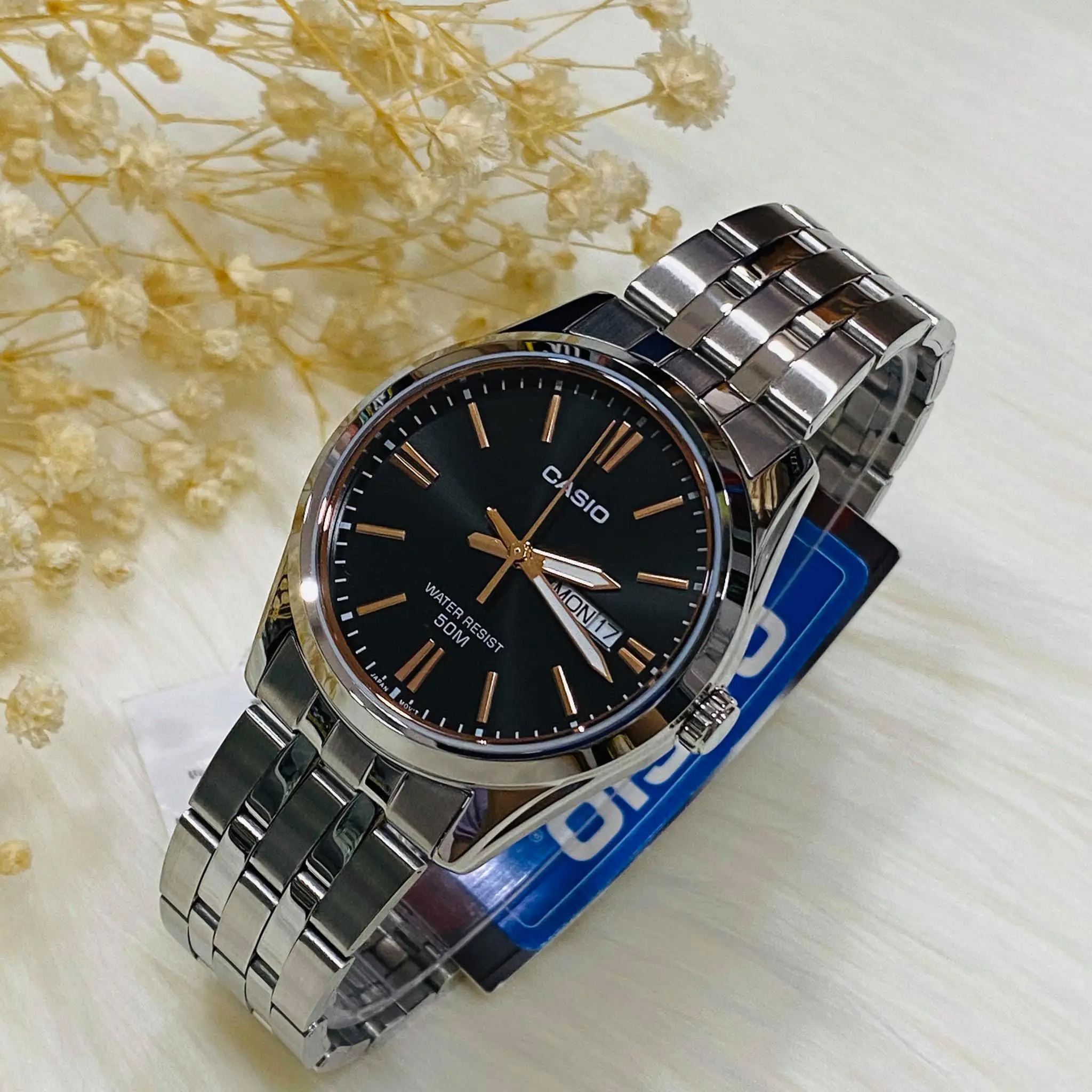 montre casio homme bracelet gris en acier inoxydable résistante À l'eau 12 mois de garantie mtp 1335d 1a2vdf