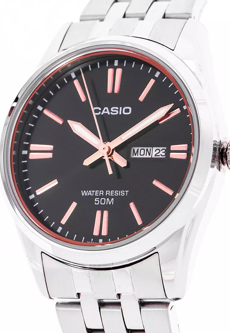 montre casio homme bracelet gris en acier inoxydable résistante À l'eau 12 mois de garantie mtp 1335d 1a2vdf
