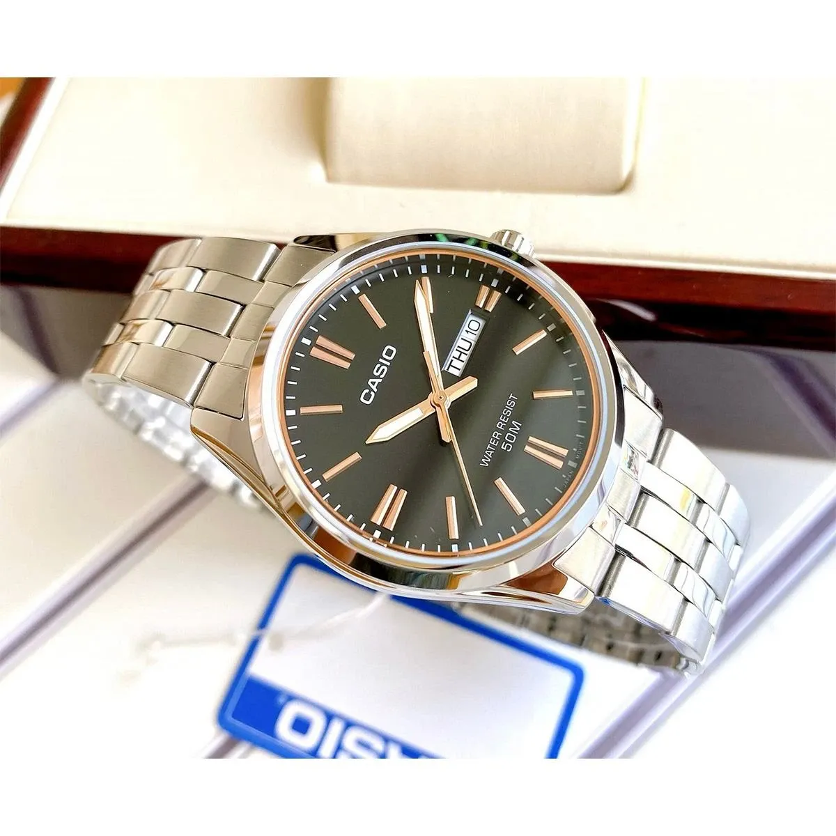 montre casio homme bracelet gris en acier inoxydable résistante À l'eau 12 mois de garantie mtp 1335d 1a2vdf