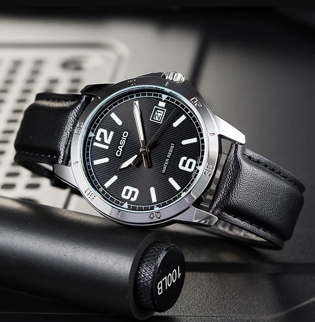 Montre Homme Casio - MTP-V001L-1BUDF - Bracelet En Cuir Noir - Affichage analogique - Résistant à l'eau