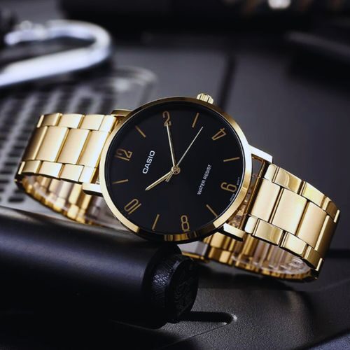 aiwatch_MTP-VT01G-1B2UDF - Montre Casio Homme - MTP-VT01G-1B2UDF - Bracelet Dorée En Acier Inoxydable - Affichage analogique - Résistante À L'Eau - 12 Mois De Garantie