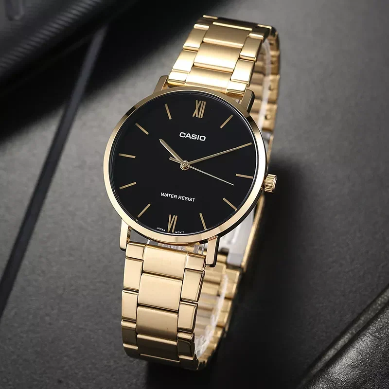 aiwatch_MTP-VT01G-1B2UDF - Montre Casio Homme - MTP-VT01G-1B2UDF - Bracelet Dorée En Acier Inoxydable - Affichage analogique - Résistante À L'Eau - 12 Mois De Garantie